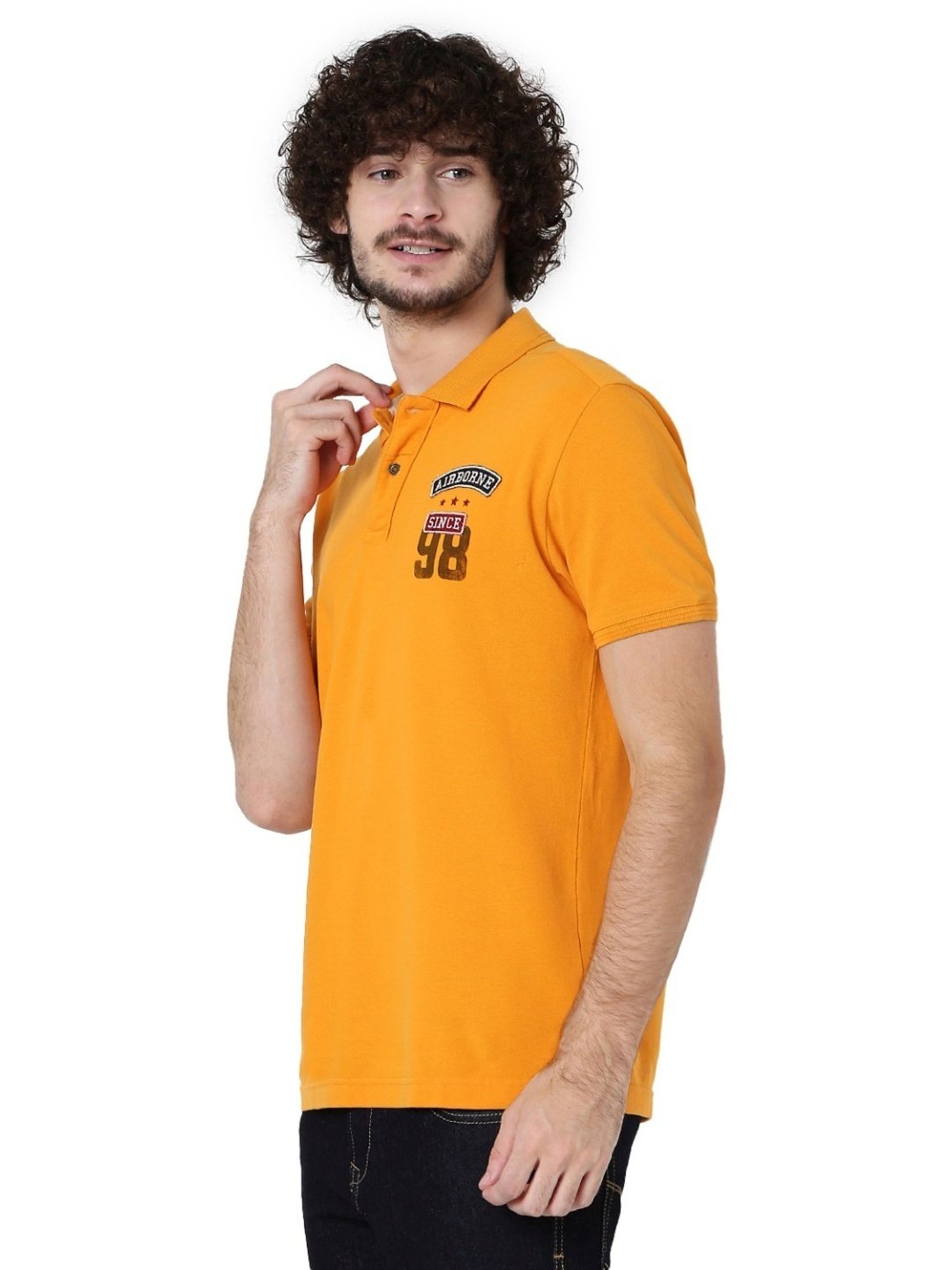 Mufti Yellow Cotton Slim Fit Polo T-Shirt