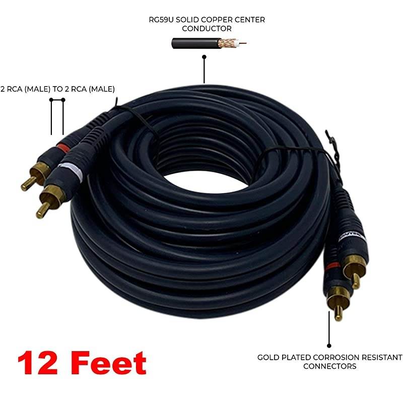 12 feet 2RCA Male to 2RCA Male Home Theater Audio Cable 12 Feet Black