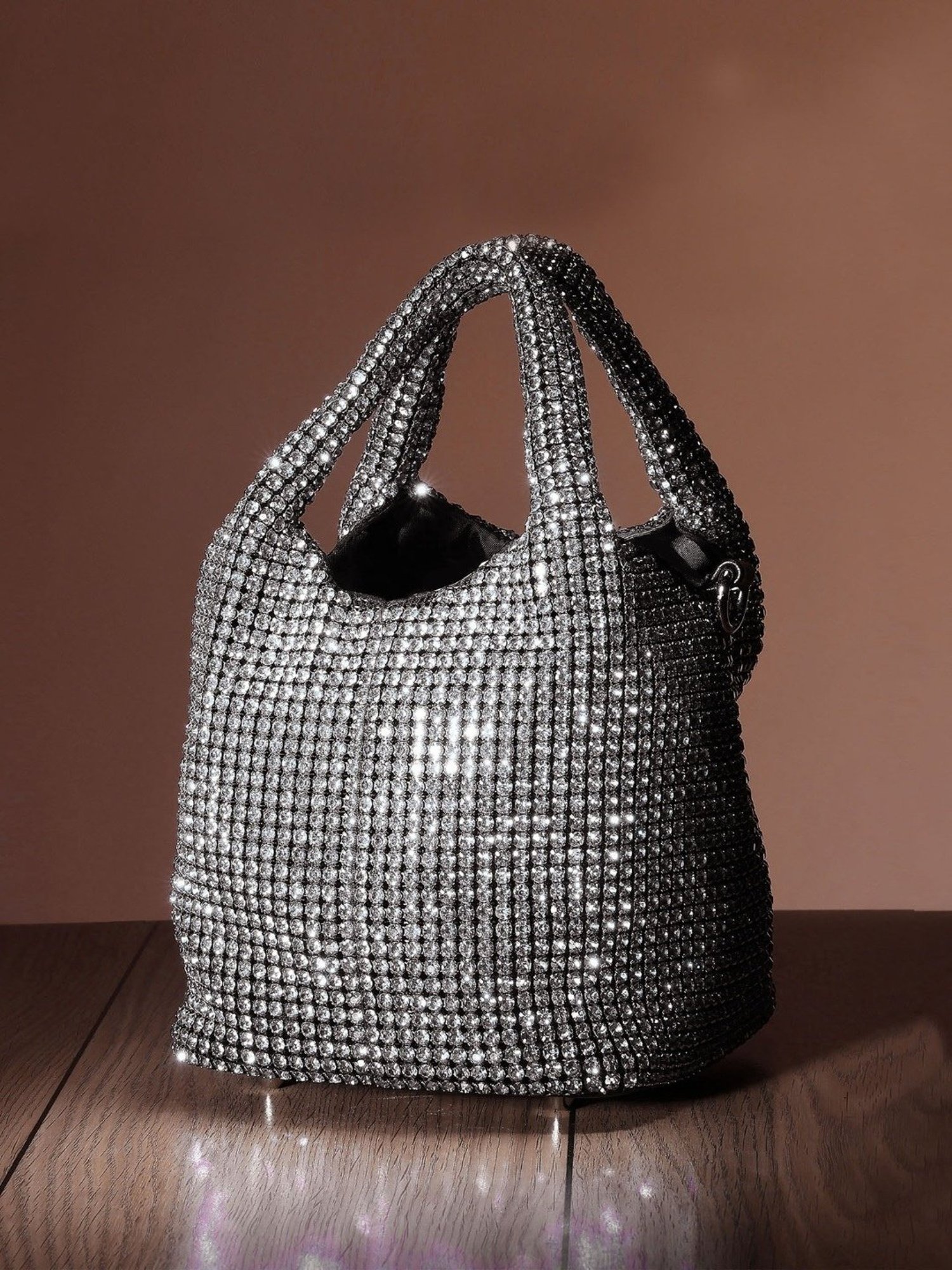 SASSORA RIM Silver Leather Embellished Medium Handbag