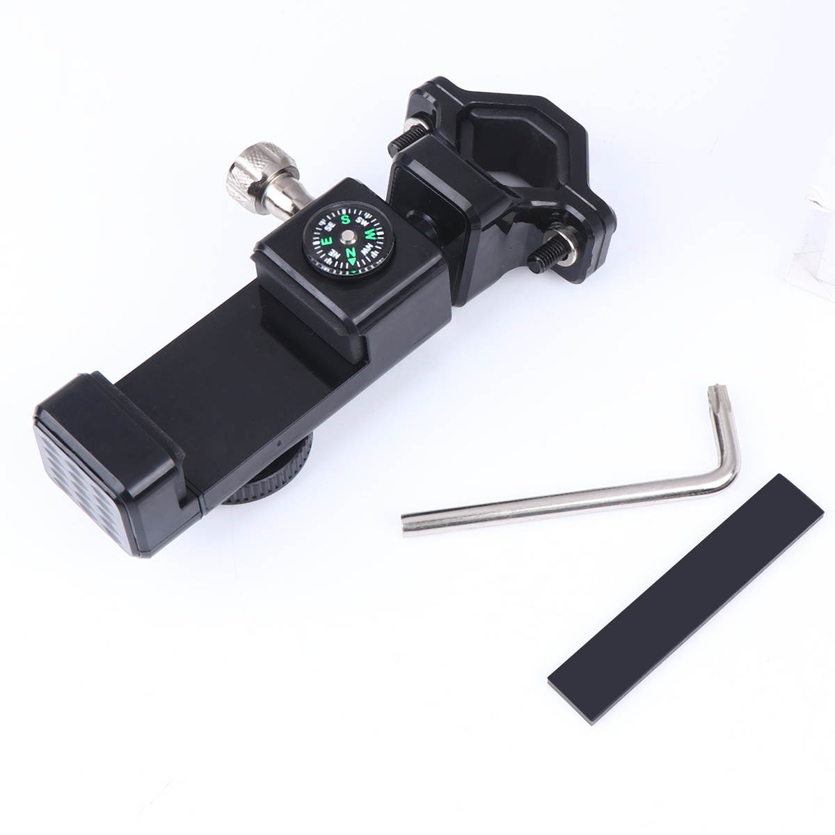 Universal Bike E-bike Motorcycle Handlebar Mobile Phone Mount Holder Cycling Stand Clamp Support with Compass (Black)
