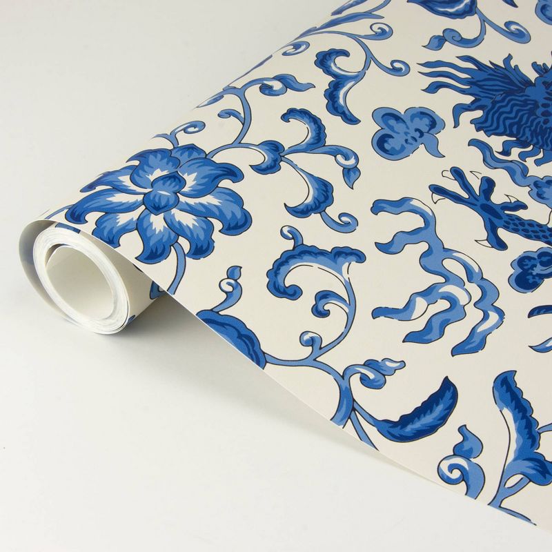 Brewster Indigo Chi'en Dragon Scalamandre Self Adhesive Wallpaper