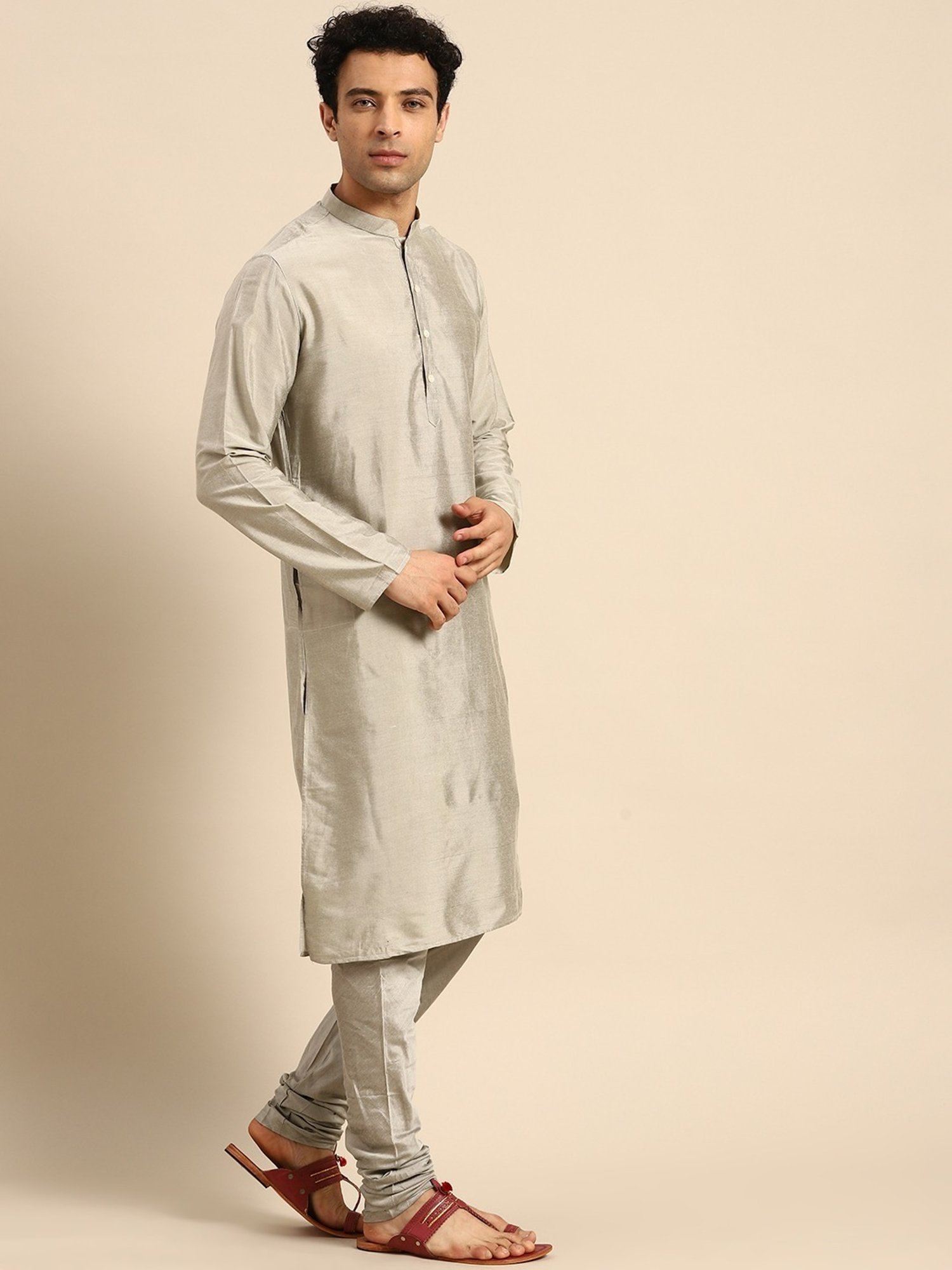 KISAH Grey Regular Fit Printed Kurta Set With Jacket
