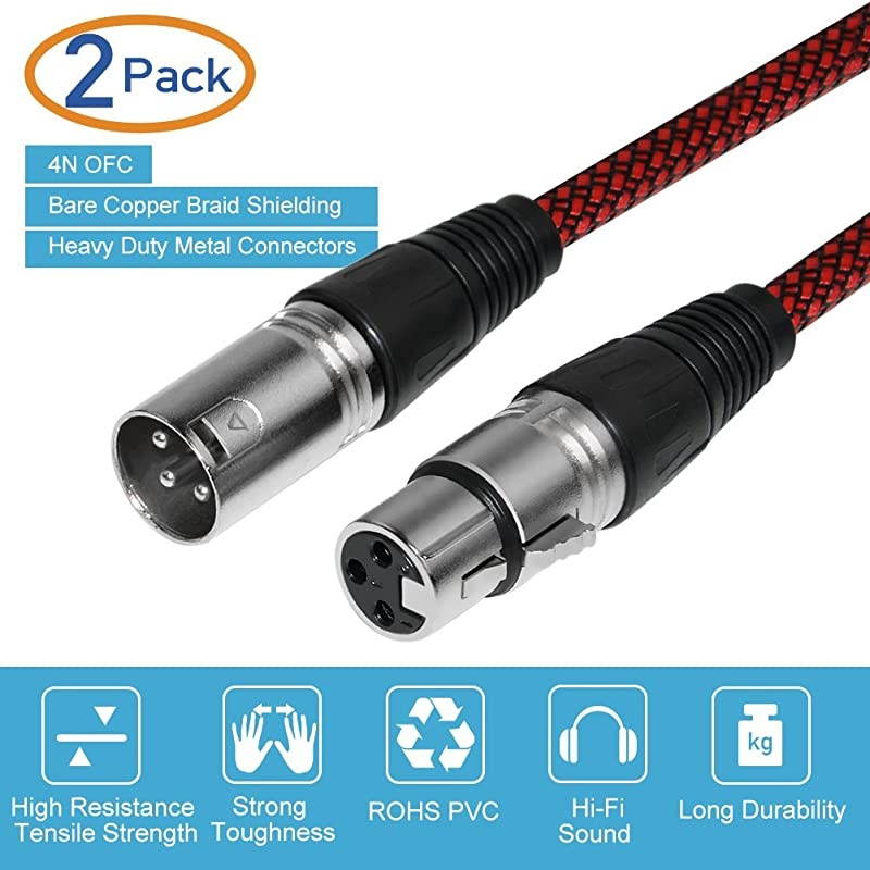 XLR Cable 25ft 2Pack Male to Female,  Microphone XLR Cable 3 Pin Nylon Braided Balanced XLR Cable Mic DMX Cable Patch Cords with Oxygen-Free Copper Conductors