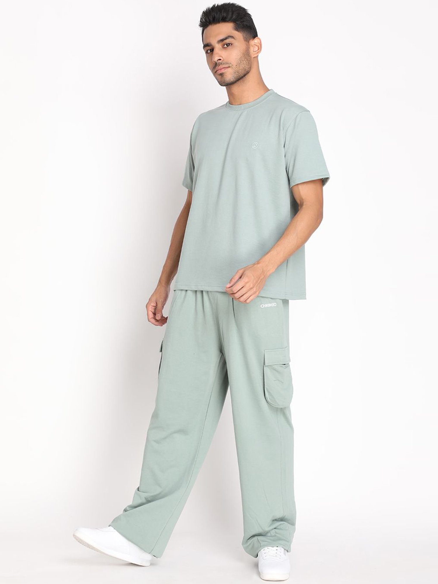Chkokko Pastel Green Cotton Relaxed Fit Track Pants