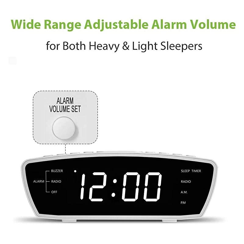 Simple Alarm Clock Radio with USB Charger Port FM Radio Dimmer 6 Snoozes 9Minute intervals Adjustable Alarm Volume for Heavy Sleepers for Bedrooms White