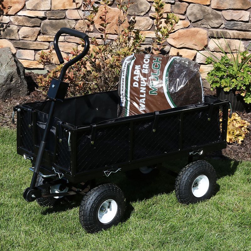 Sunnydaze Outdoor Lawn and Garden Heavy-Duty Steel Dump Cart with Removable Sides and Weather-Resistant Polyester Liner - Black