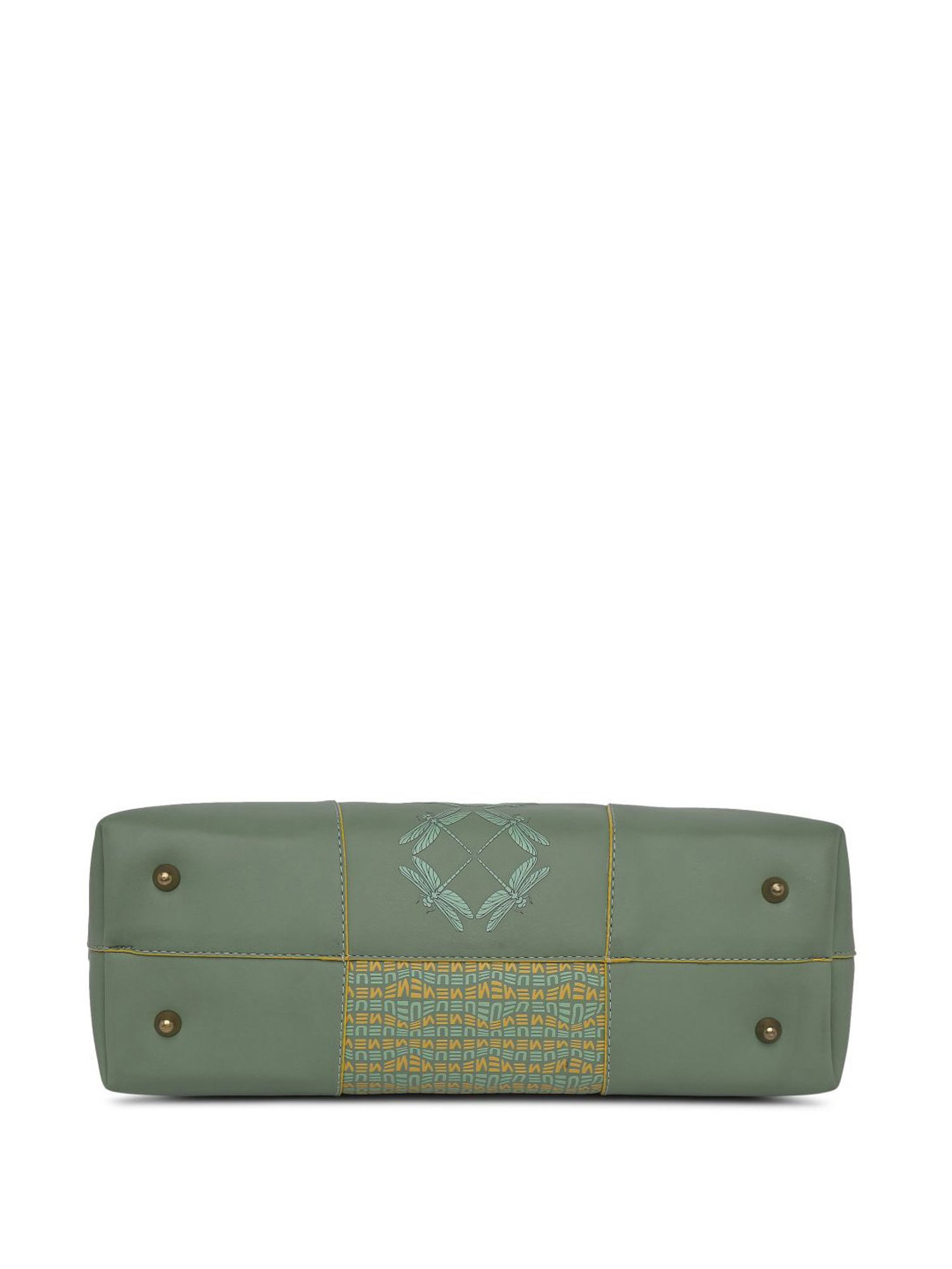 Eume Dragonfly Basil Green Leather Printed Shoulder Handbag