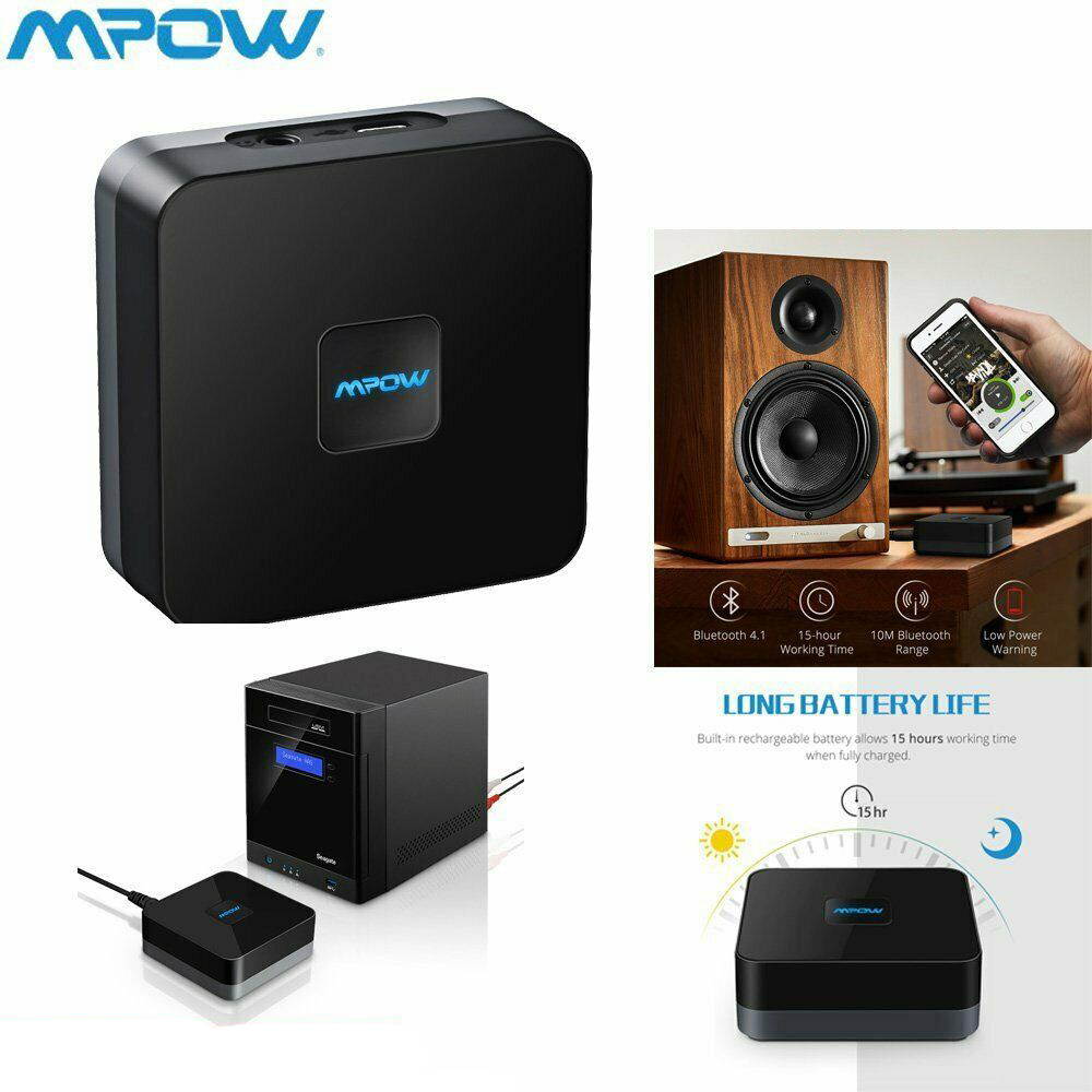 MPOW Bluetooth 5.0 Wireless Audio Receiver Adapter Built-in Battery 3.5mm to RCA