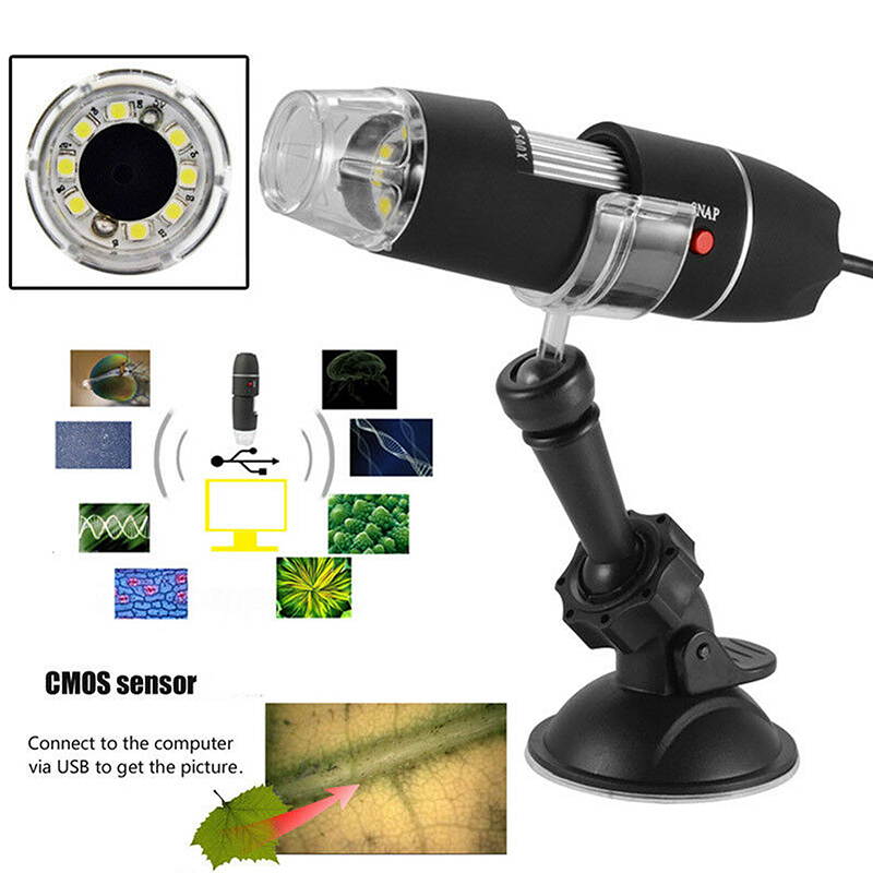 USB Microscope Camera 40X to 1000X Zoom 8 LED USB 2.0 Microscope Digital Magnifier Endoscope Mini Camera Video w/ Stand Portable Microscope Camera