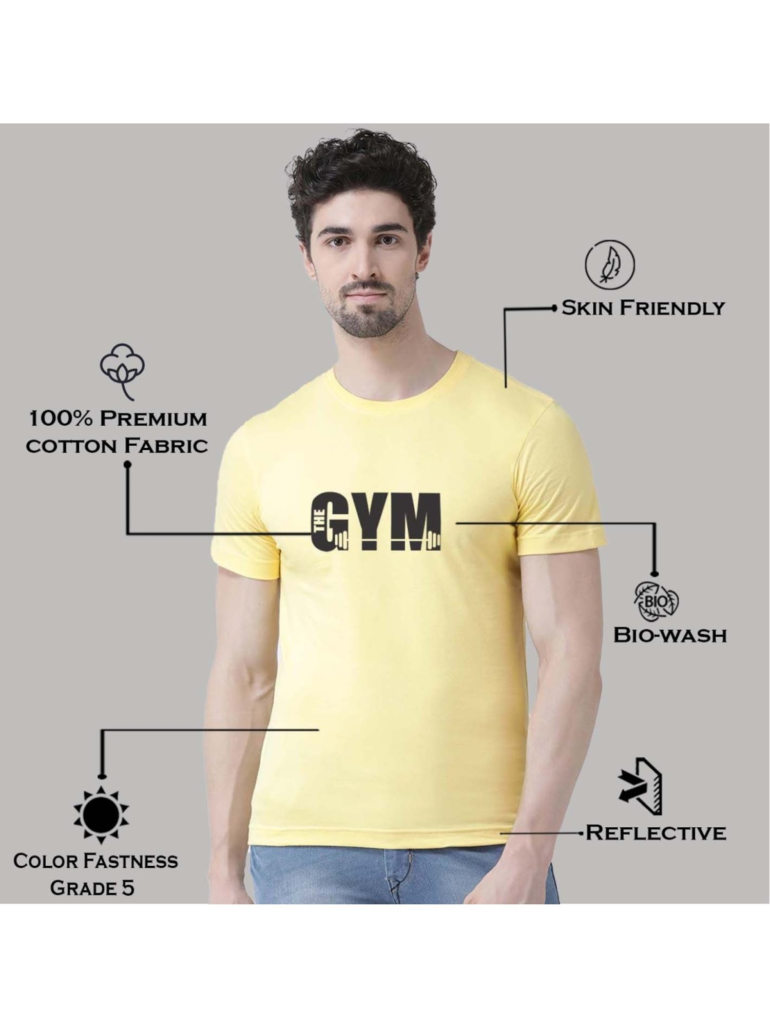 Friskers Yellow Cotton Slim Fit Printed T-Shirt