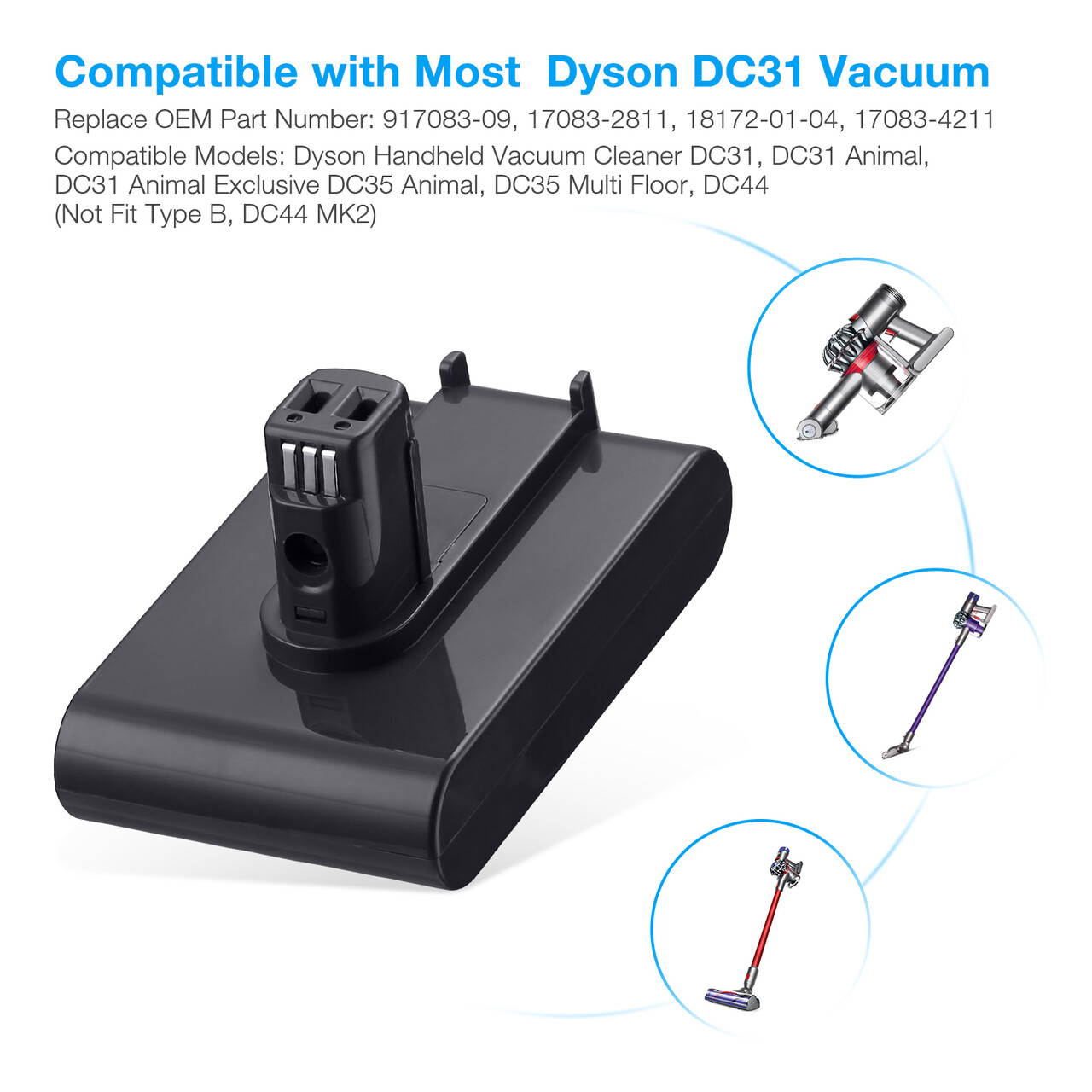 FirstPower 4000mAh Replacement Battery 4.0Ah 22.2V Li-ion Batteries for Dyson DC31 DC34 DC35 DC44 Type A Animal Vacuum