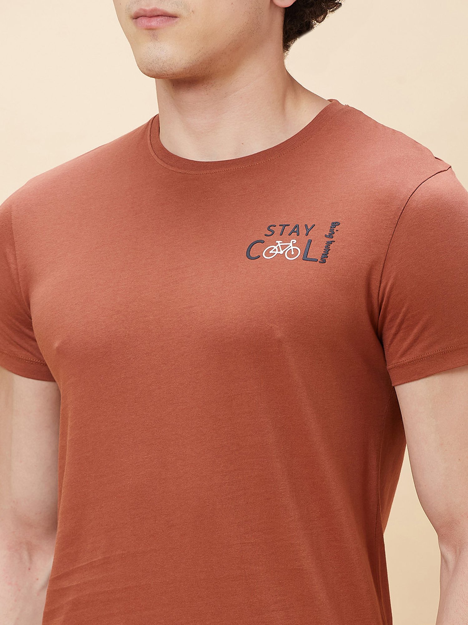 Being Human Brown Regular Fit Crew T-Shirt