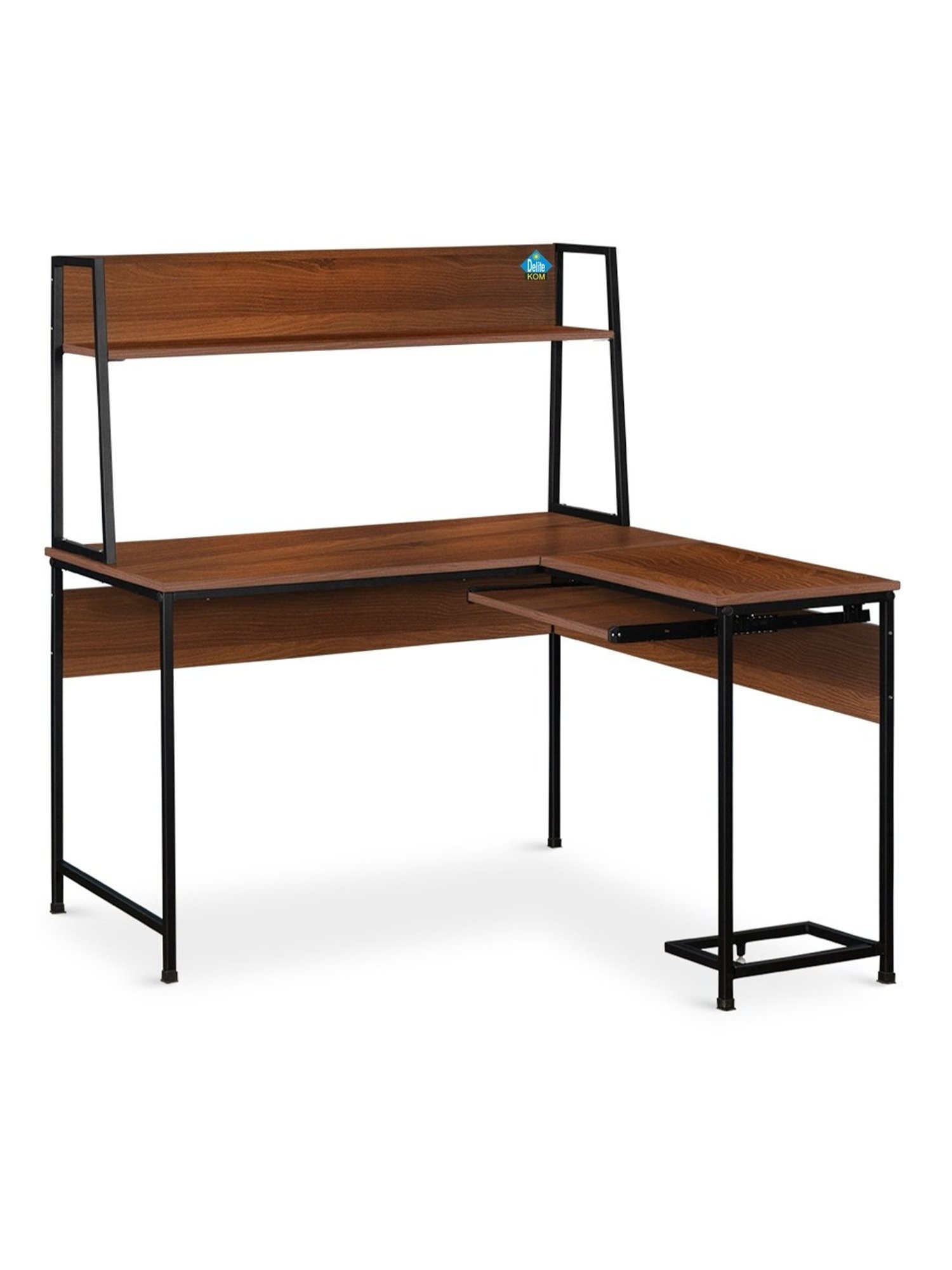 Delite Kom Falcon Acacia Dark Black Metal L-shaped Computer Desk