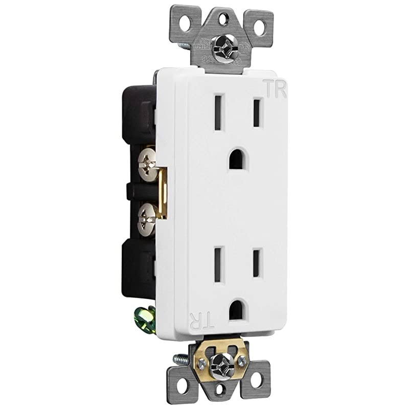 Industrial Grade Decorator Outlet 15A 125V TamperResistant Duplex Receptacle SelfGrounding 515R 2Pole 3Wire Grounding UL Listed 63150TR White 10 Pack