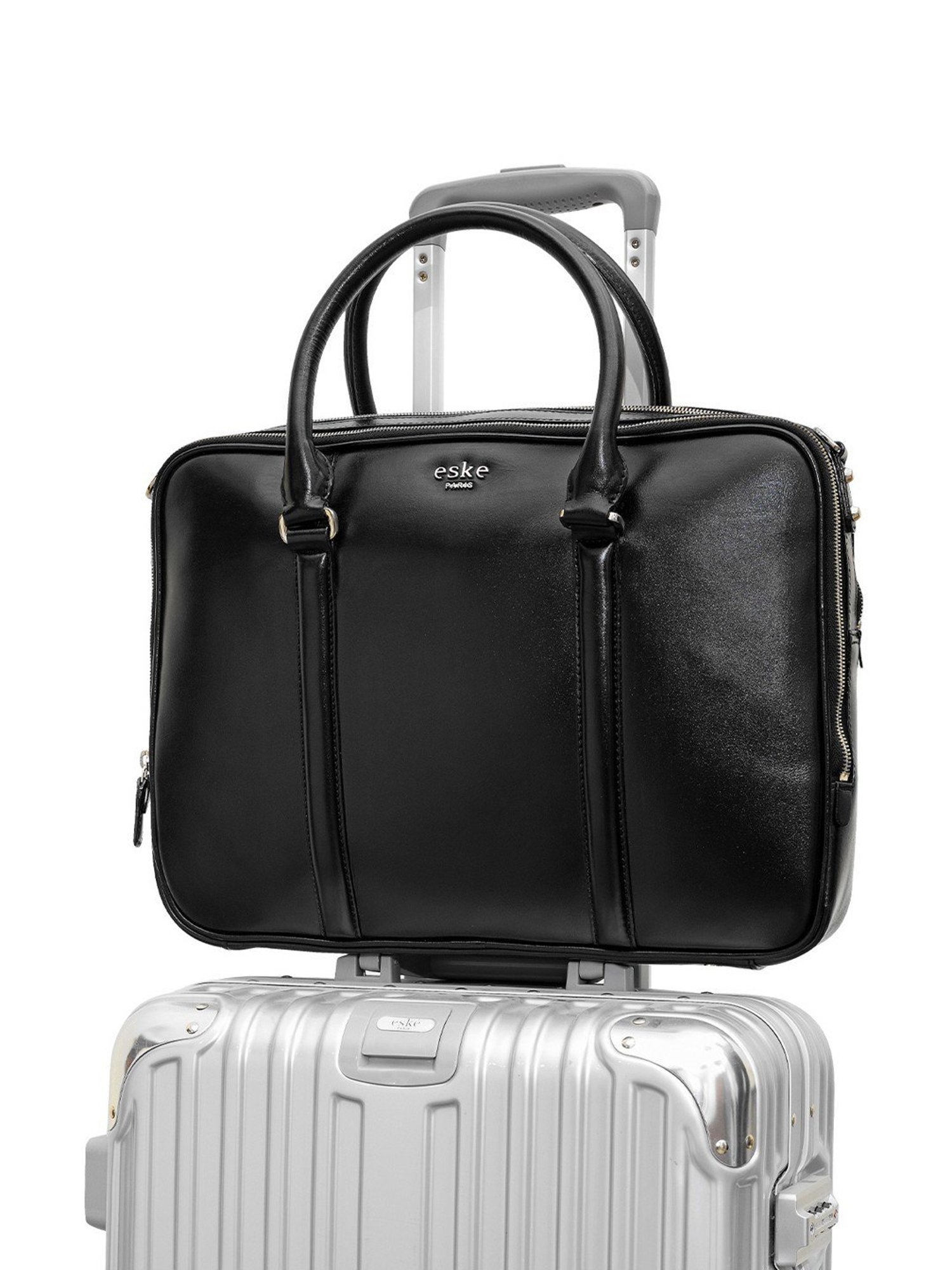 Eske Black Leather Large Messenger Bag