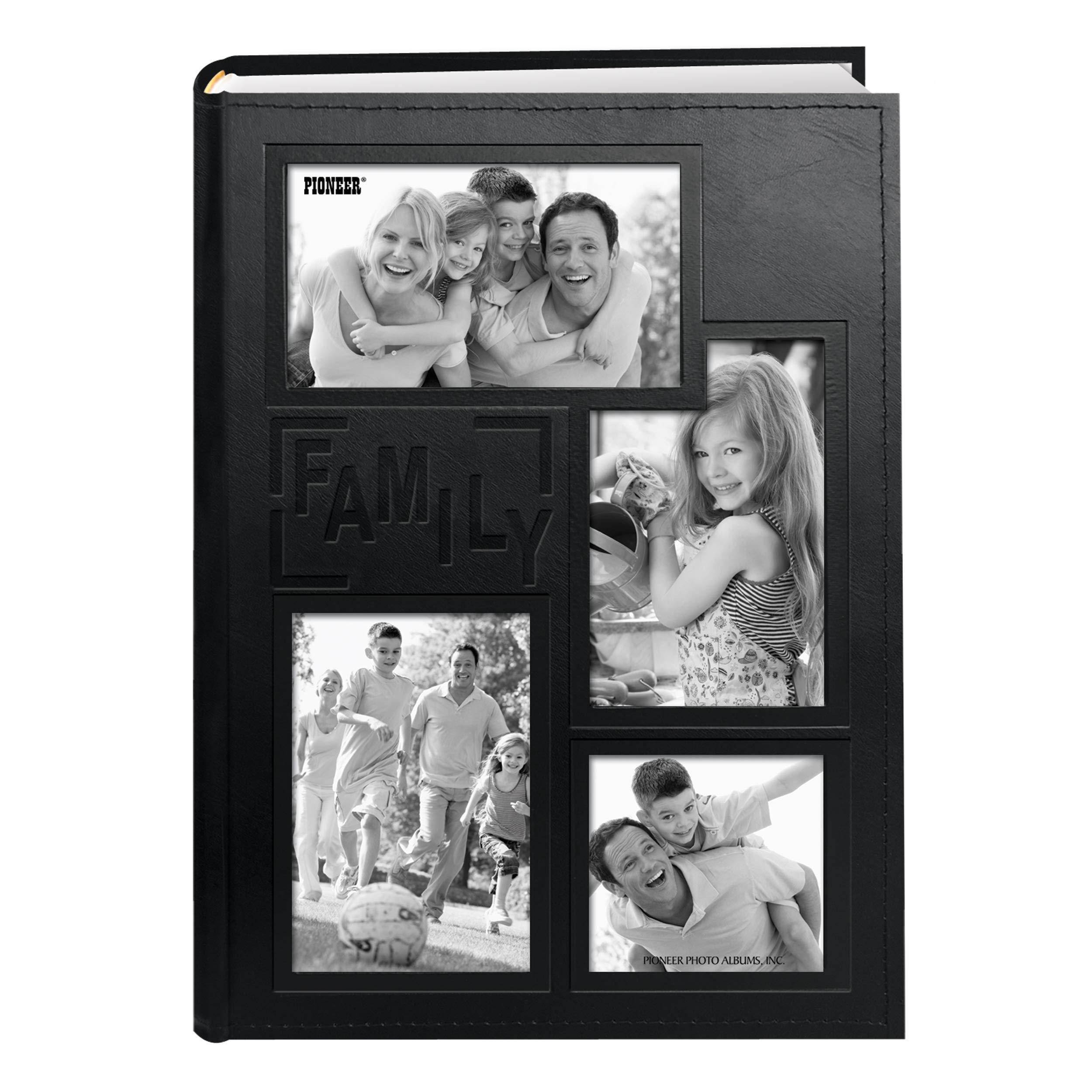 pioneer collage frame embossed family sewn leatherette cover 300 pocket photo album, black