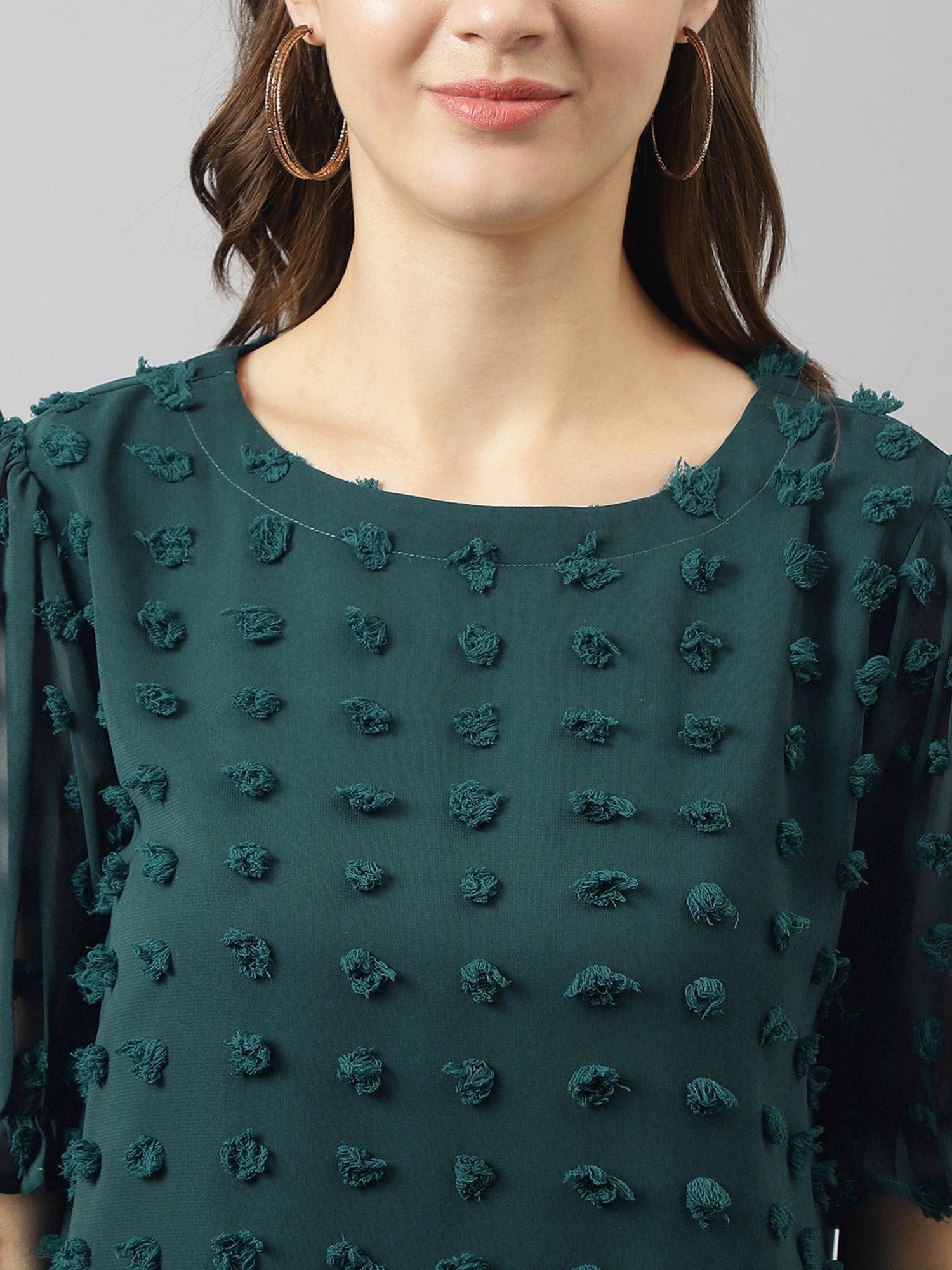 KERI PERRY Teal Self Design Top