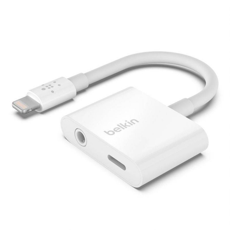 Belkin RockStar 3.5mm Audio Aux with TPU Lightning to USB-C Charge Adapter - White