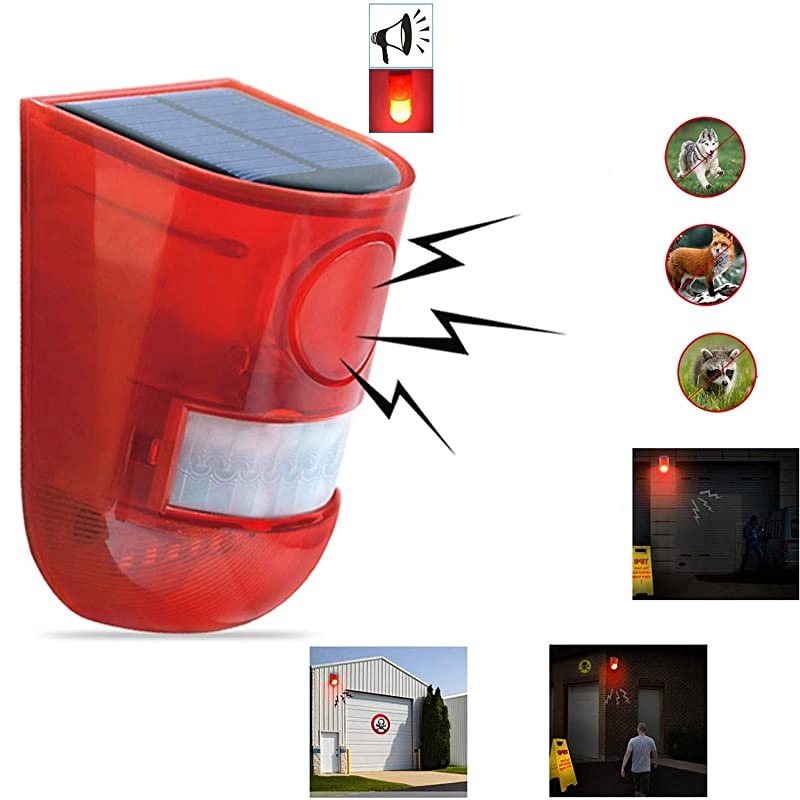 Sound Light Alarm Motion Sensor 110 Decibels Siren Sound Alert 6LEDs Flash Warning Strobe Security Alarm System for Farm Villa