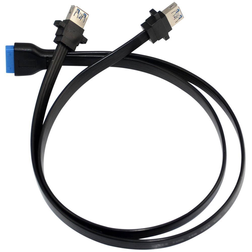2 Port USB 3.0 A Female Screw Panel Mount to Motherboard 20 Pin Flat Cable Cord,2 x USB3.0 Dual Port USB 3.0 Female Screw Mount Panel Type to Motherboard 20Pin Cable PC Case cables ( 50cm/1.64ft)