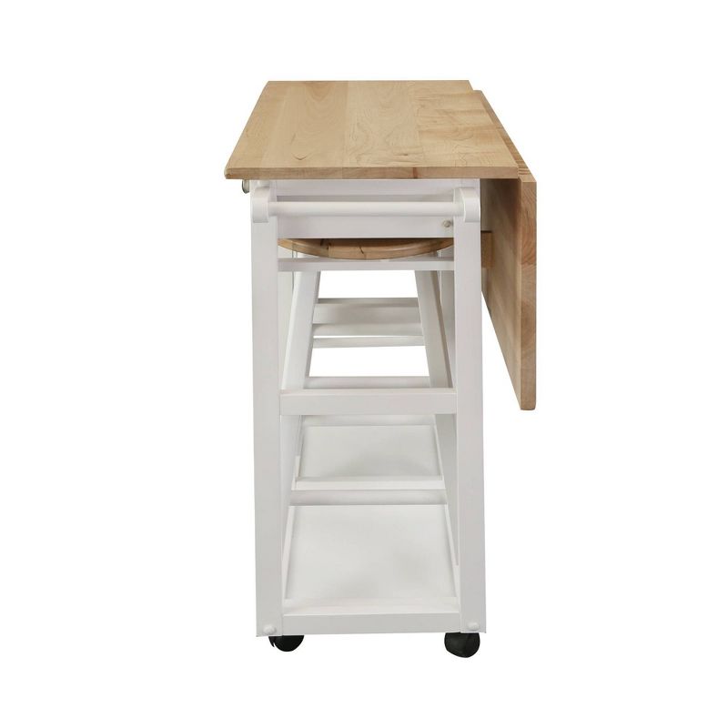 Square American Maple Drop Leaf Table Top Breakfast Cart Natural/White - Flora Home