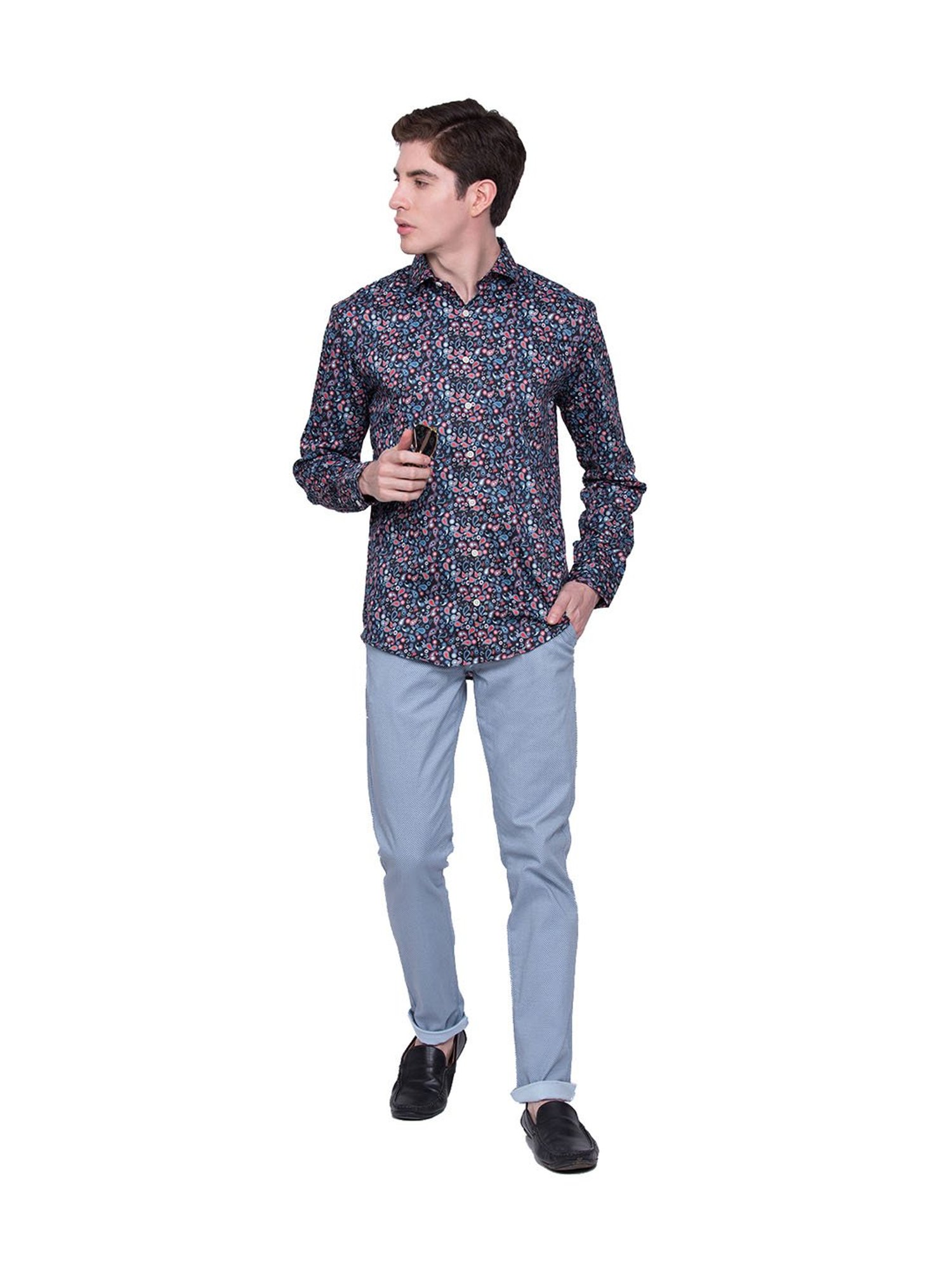 Lindbergh Black Printed Slim Fit Cotton Shirt