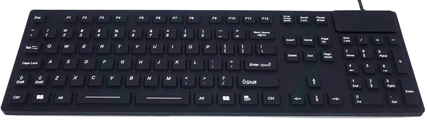 DSI LED Backlit Keyboard with Number Pad - Industrial IP68 Waterproof Rugged Silicone IKB106BL