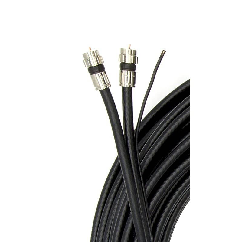 Dual with Ground RG6 Coaxial Twin Coax Cable Siamese Cable with 18AWG Copper Ground Wire Satellite Antenna CATV Quality Compression Connectors Black