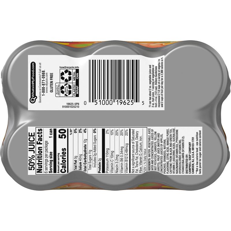 V8 V-Fusion +Energy Peach Mango Vegetable & Fruit Juice - 6pk/8 fl oz Cans