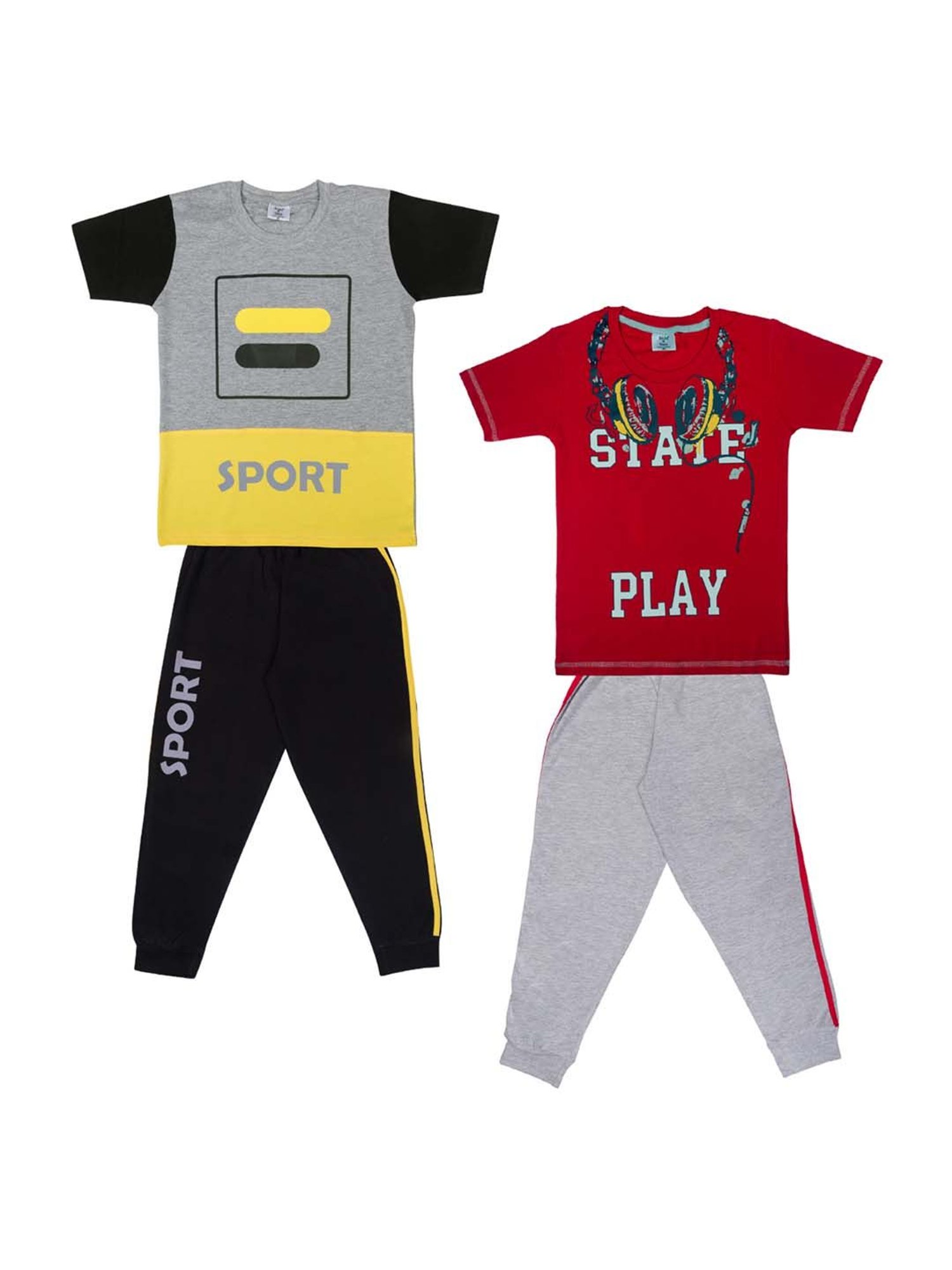 Todd N Teen Kids Yellow & Red Cotton Printed T-Shirt & Pants - Pack of 2