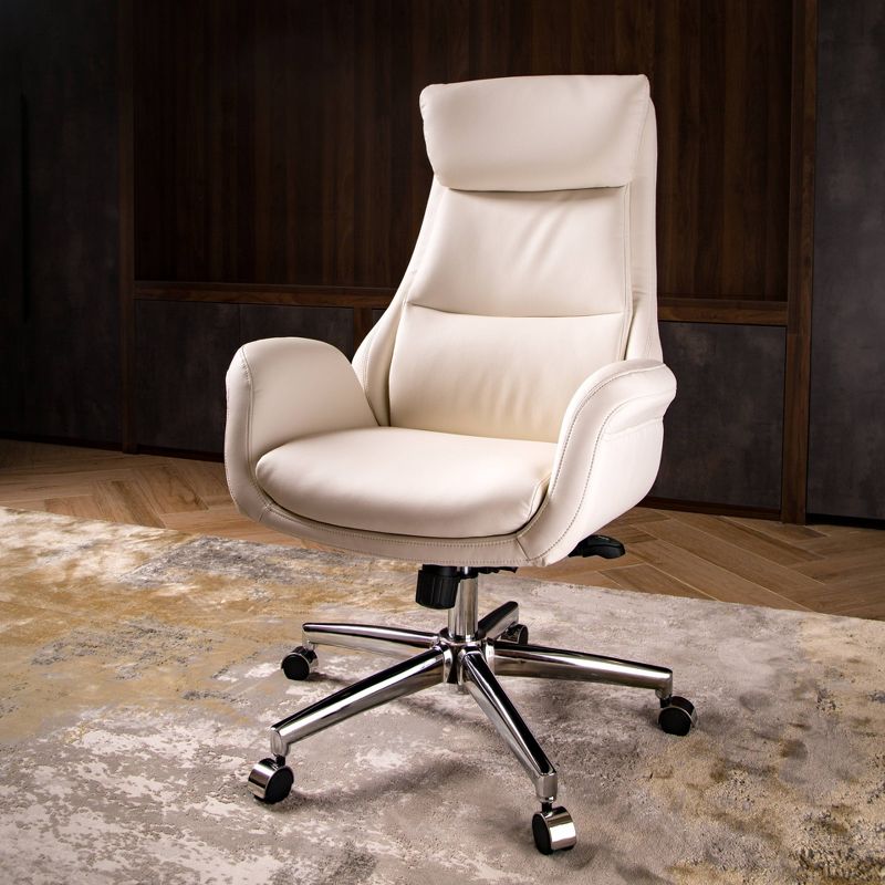 Mid Century Modern Bonded Leather Gaslift Adjustable Swivel Office Chair Cream - Glitzhome