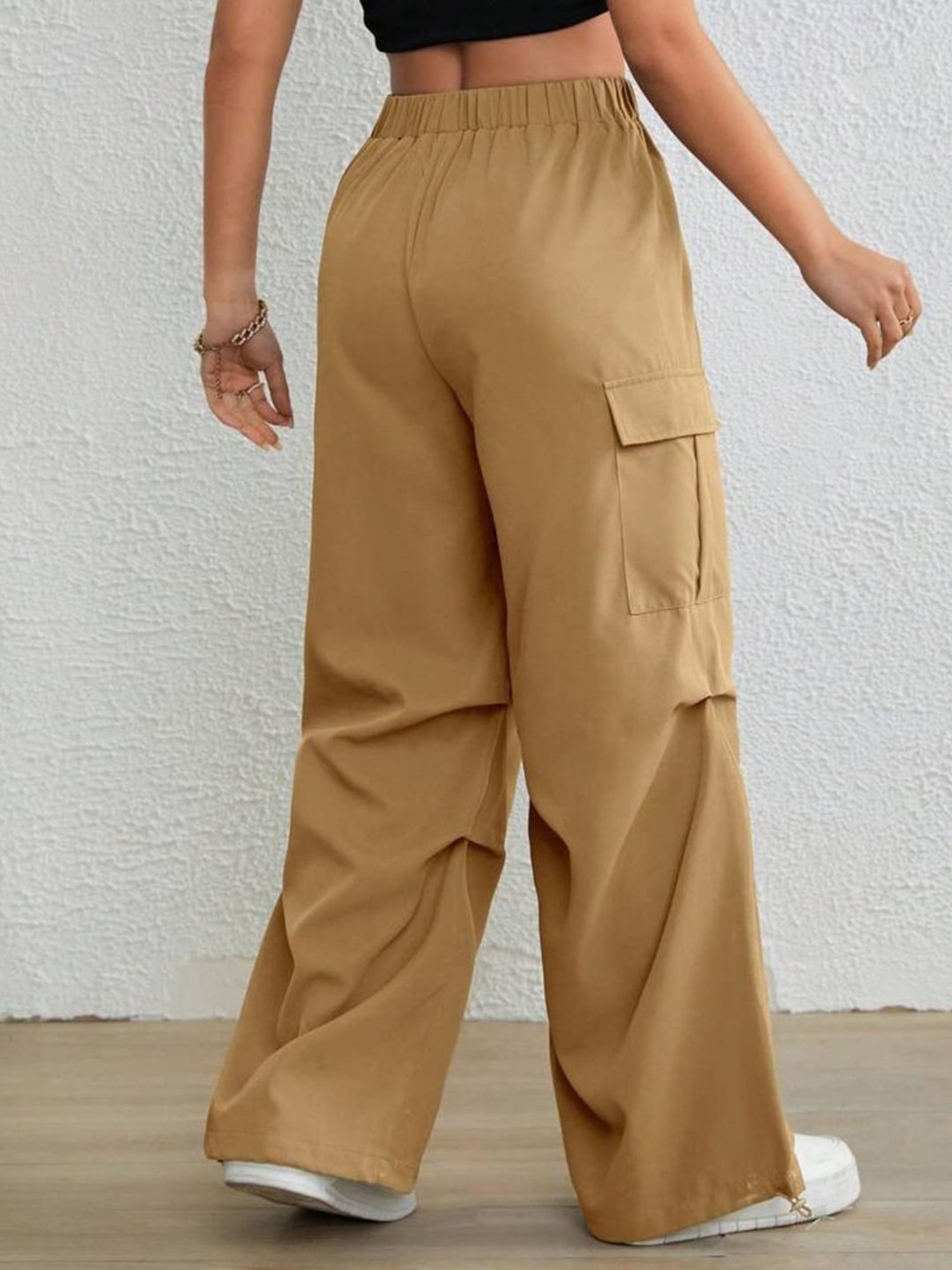 BROADSTAR Women Beige Relaxed Fit Parachute Pants