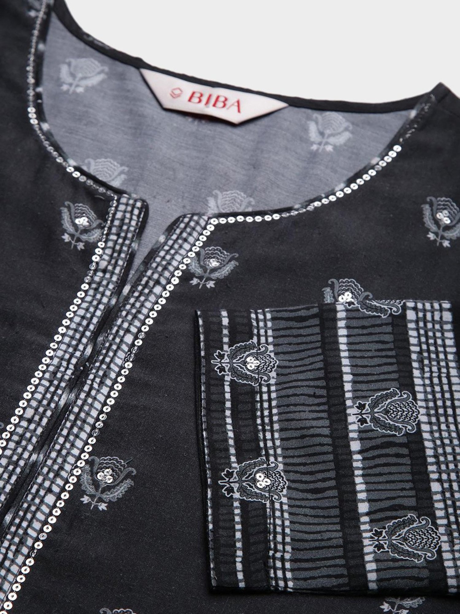 Biba Black Printed Kurta With Skirt & Dupatta