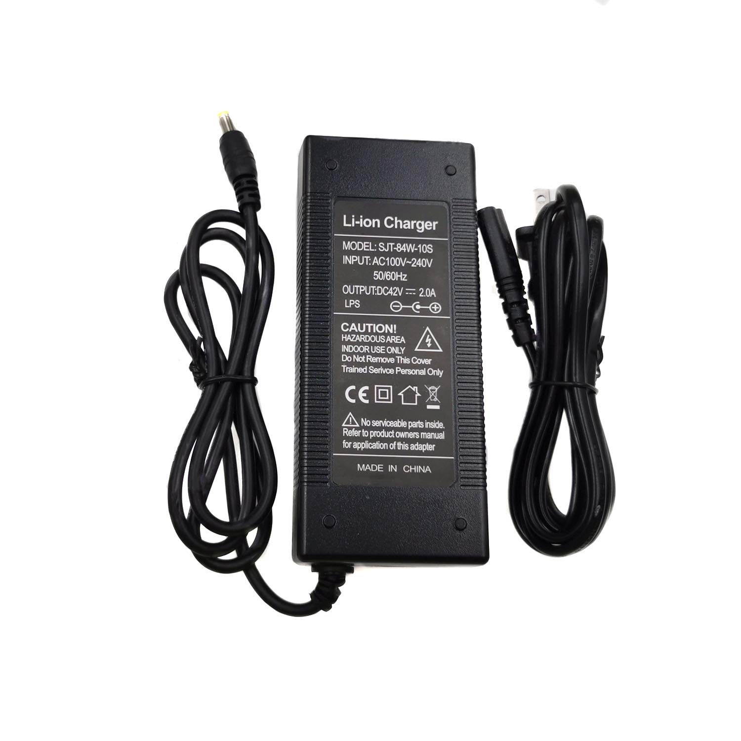 36V Adapter Output 42V 2A VAC Input 100-240 DC 5.5 x 2.1 Charger for 37V 10S Batteries Pack