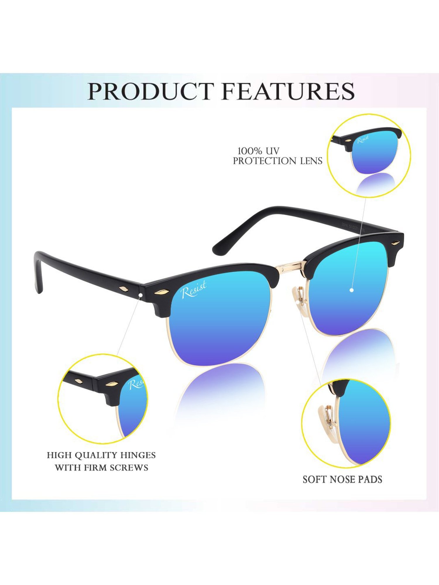 Resist Eyewear Blue Clubmaster Unisex Sunglasses