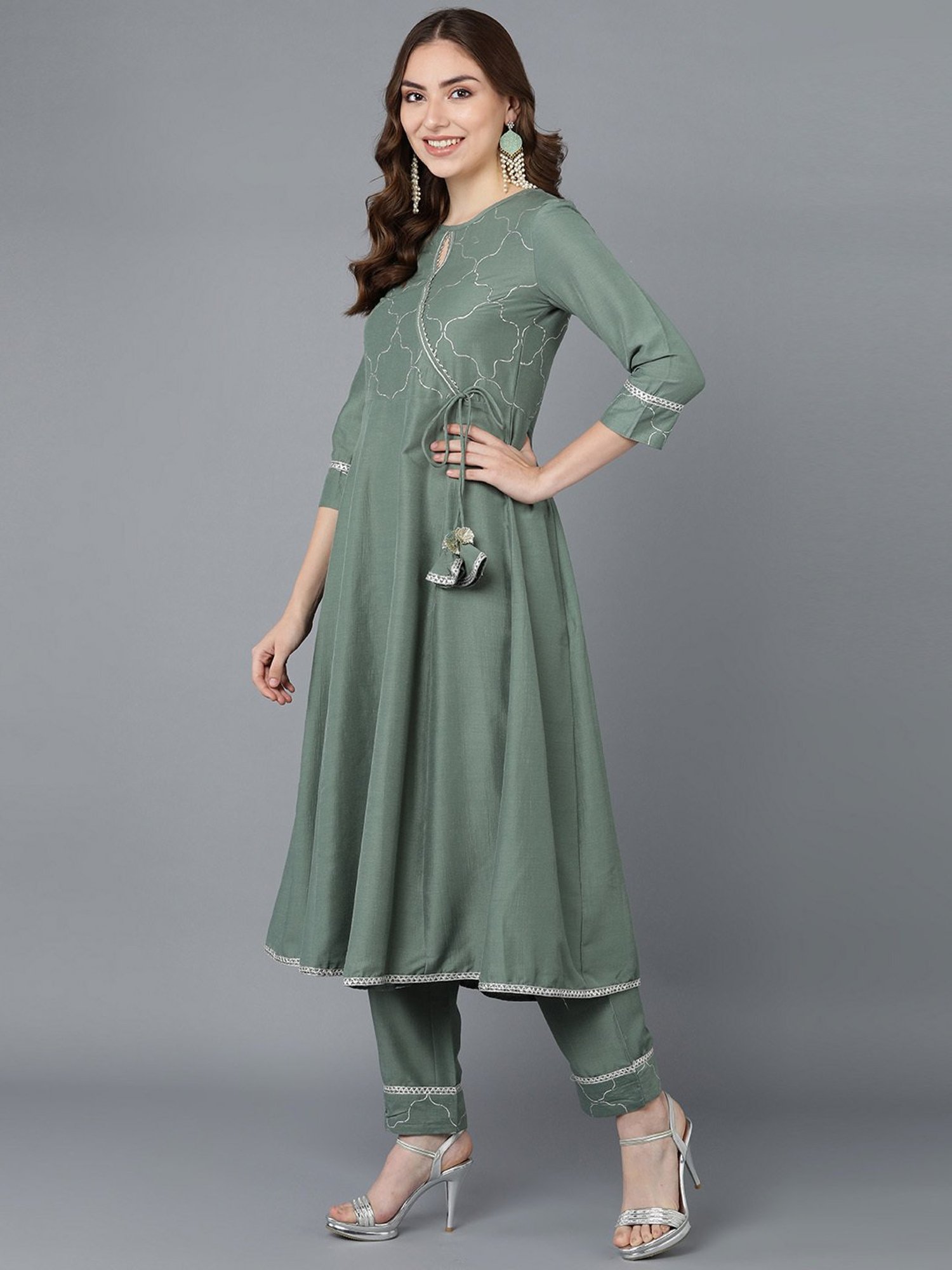 Vaamsi Teal Green Zari Work Kurta Pant Set With Dupatta