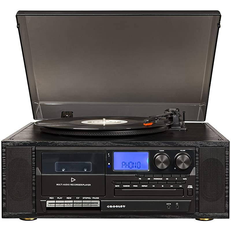 Ridgemont 3-Speed Turntable with Bluetooth, AM/FM Radio, CD Player, Cassette Deck, and Aux-in
