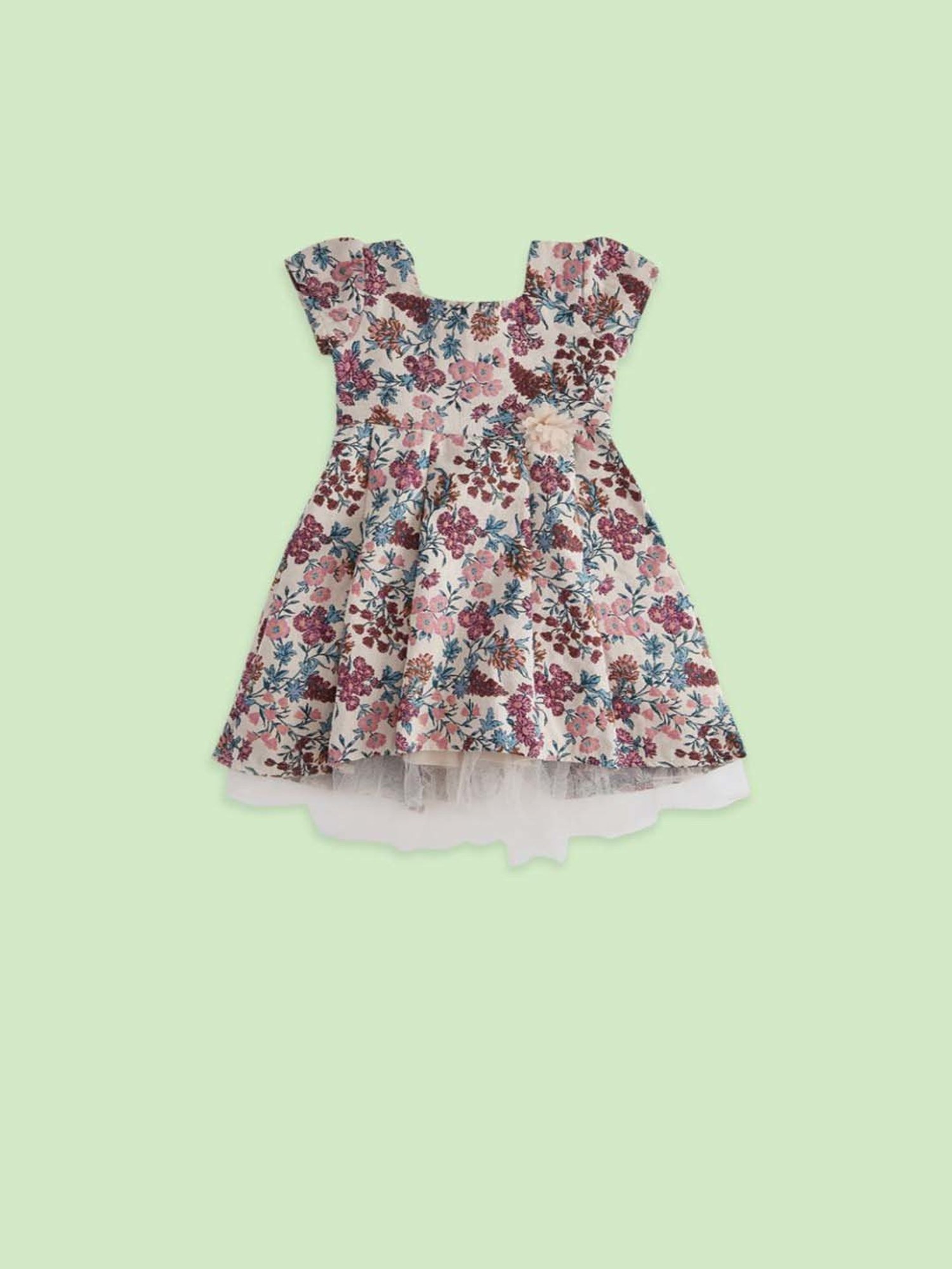 Pantaloons Junior Kids Peach Cotton Floral Print Dress