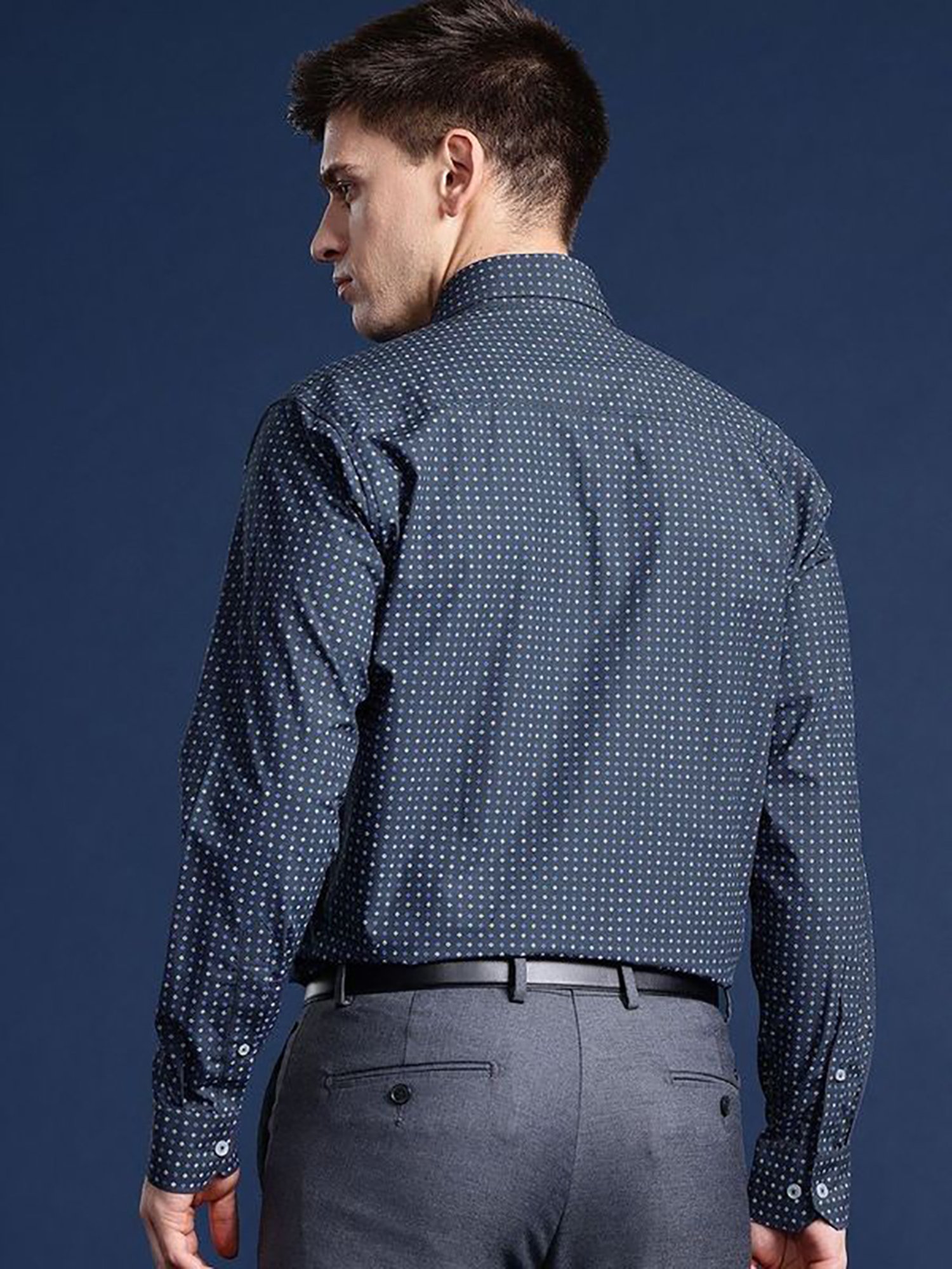 Hancock Grey Cotton Slim Fit Print Shirts