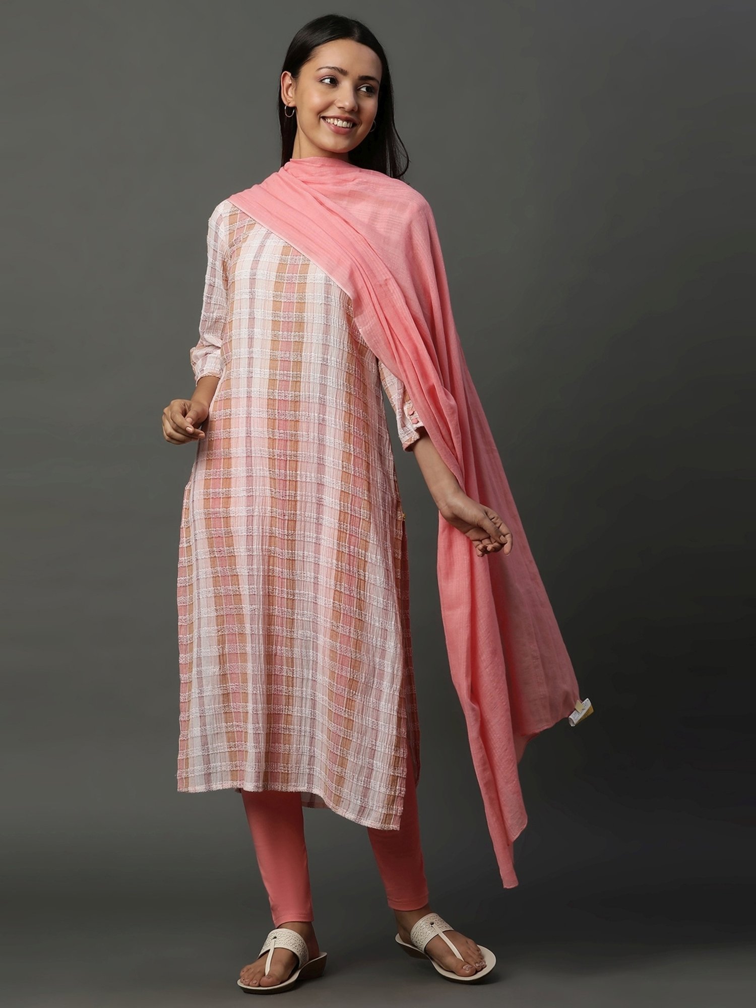 Aurelia Pink Cotton Woven Pattern Dupatta