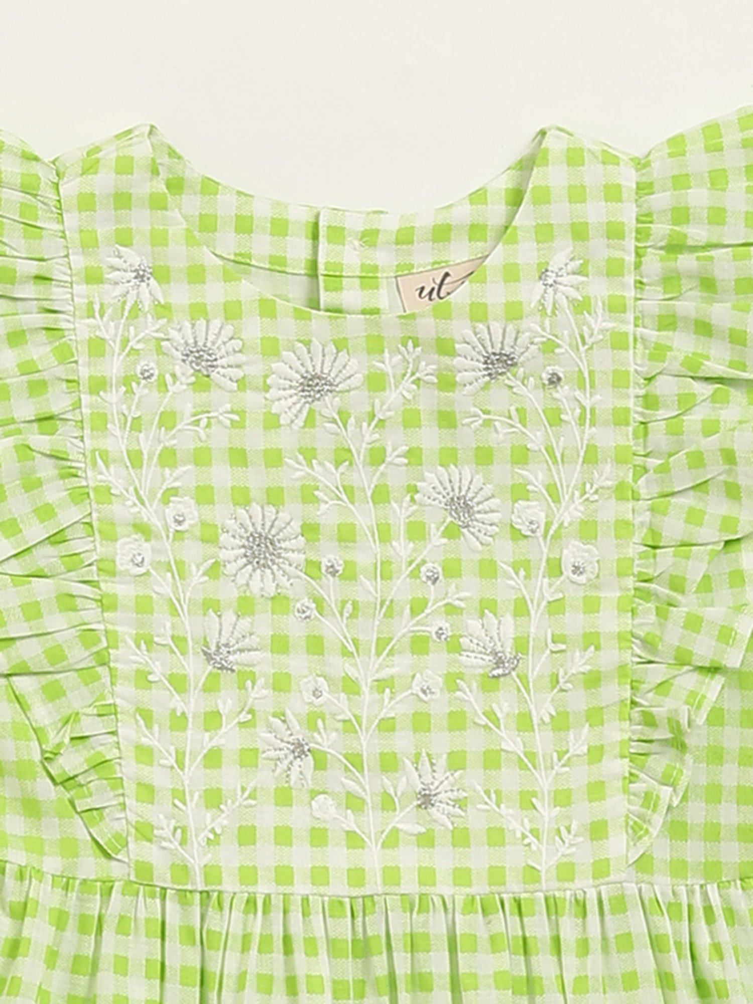 Utsa Kids by Westside Green Gingham Checkered Tiered Cotton Dress