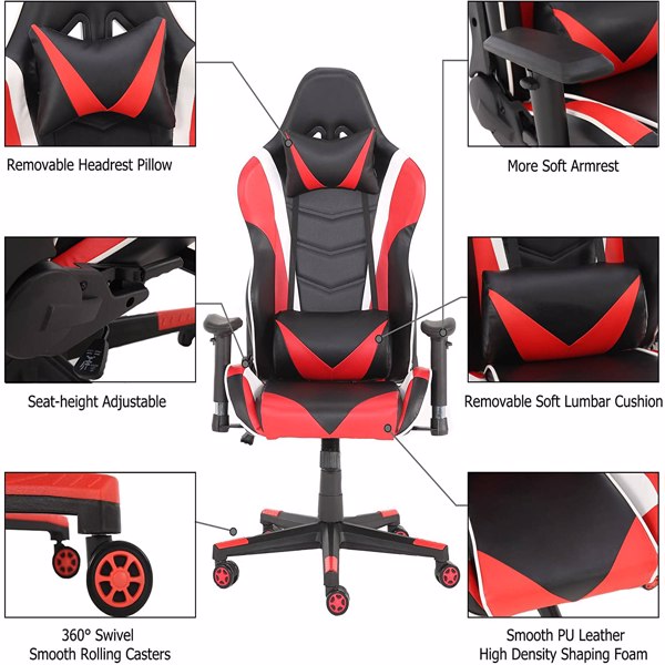 Gaming Chair, High Back PU Leather Office Chair, Adjustable Video Gaming Chairs, Swivel Racing Chair