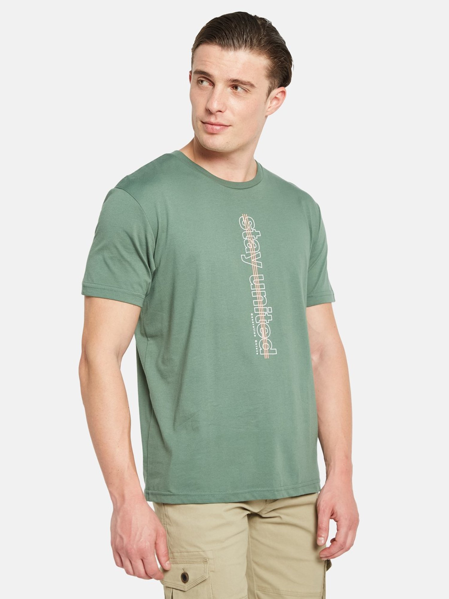Octave Green Regular Fit Graphic Print Crew T-Shirt