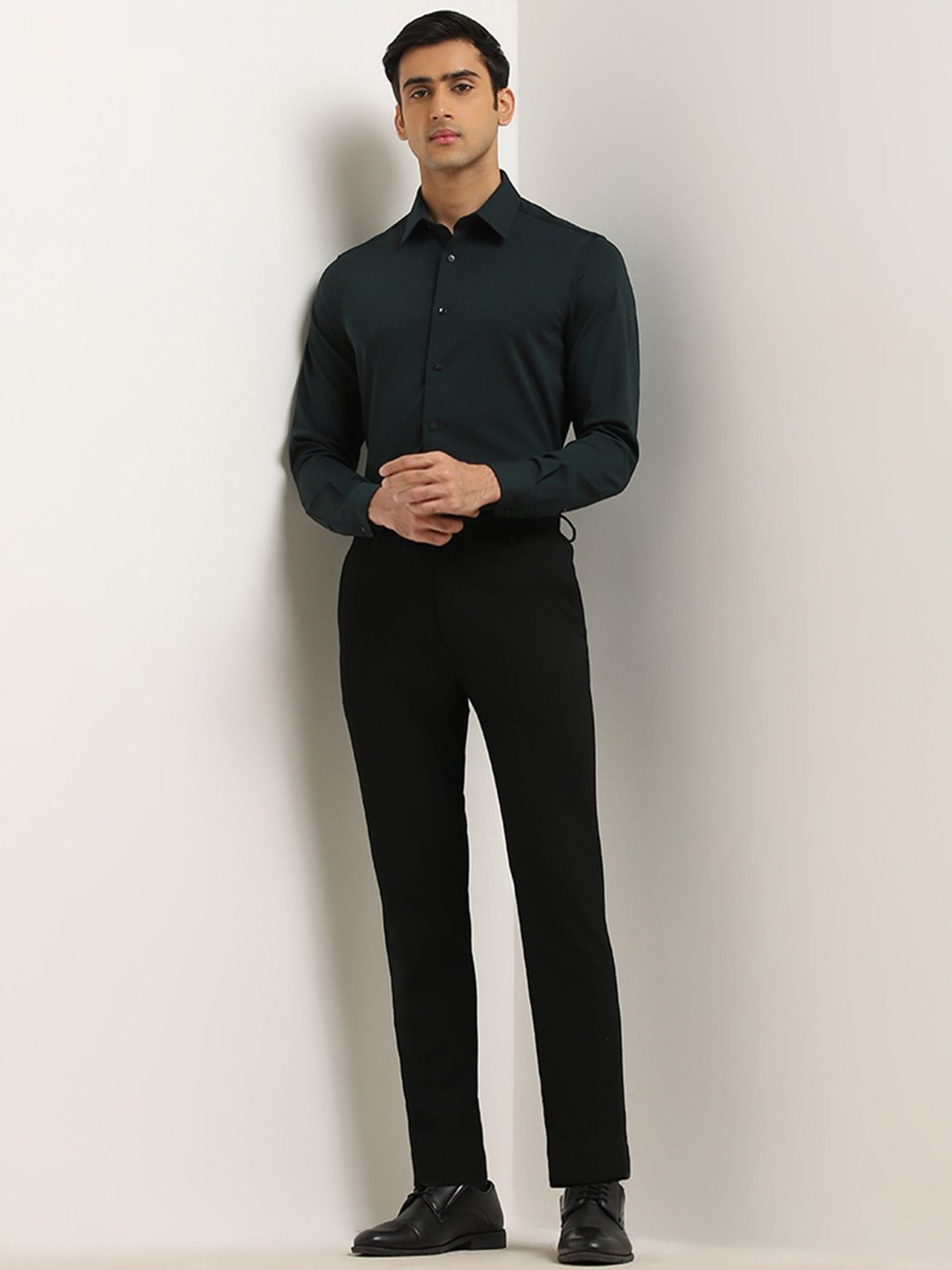 WES Formals by Westside Dark Green Slim-Fit Shirt