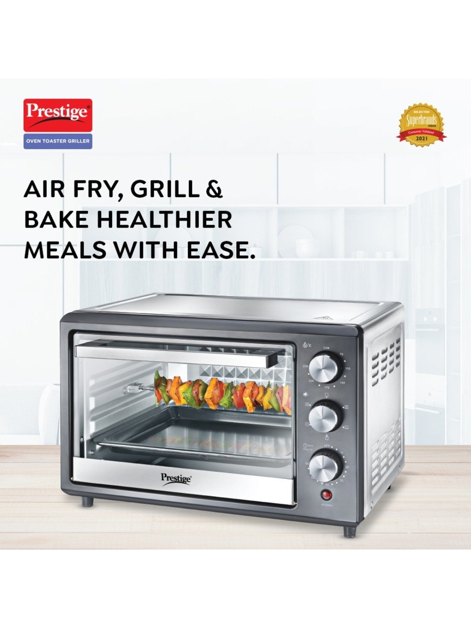 Prestige POTG Multicolor Stainless steel Oven Toaster Griller with Convection and Air Fryer Function