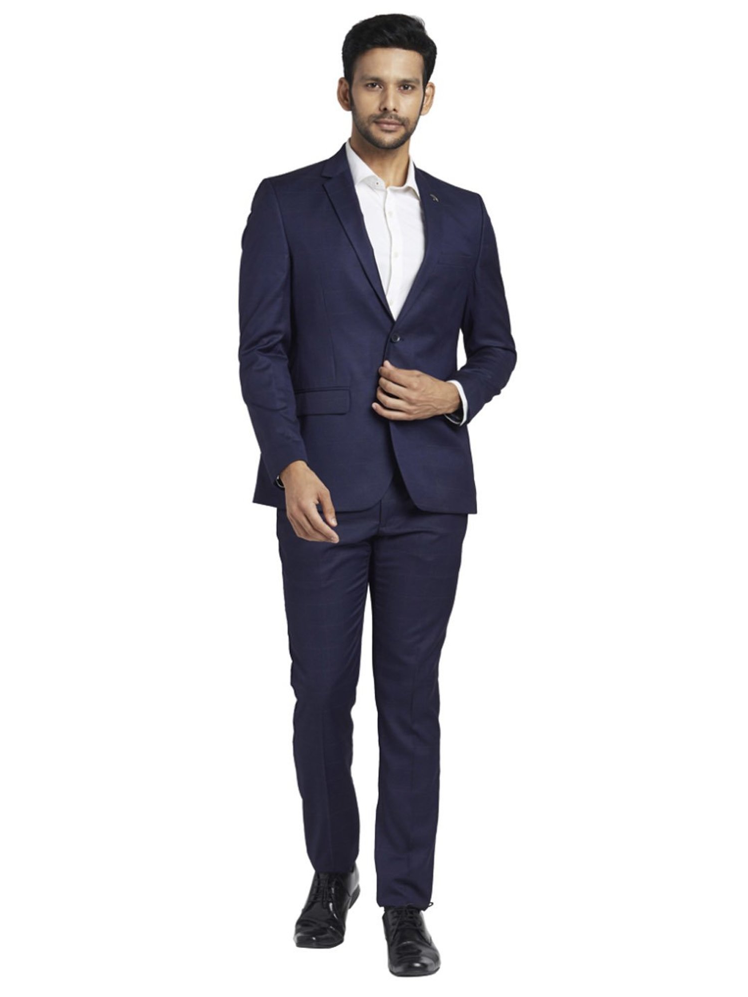Parx Blue Regular Fit Checks Two Piece Suit