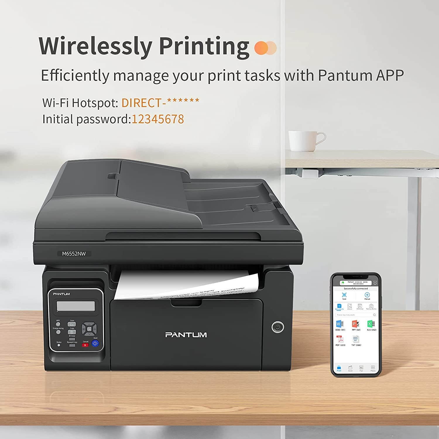Pantum M6552NW Monochrome Laser Multifunction Printer with Wireless Networking Mobile Printing Large Paper Capacity