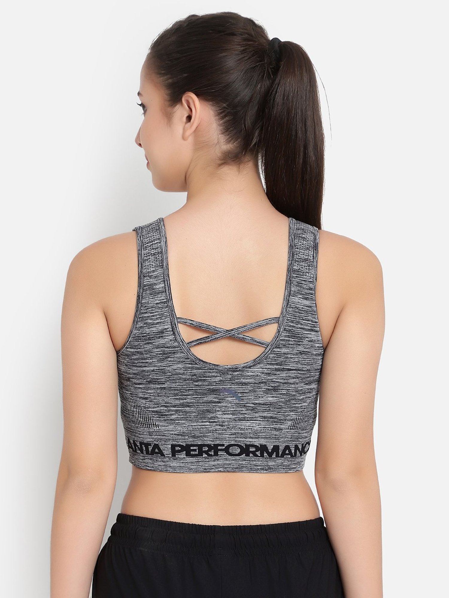 Anta Grey Printed Active Crop Tank Top