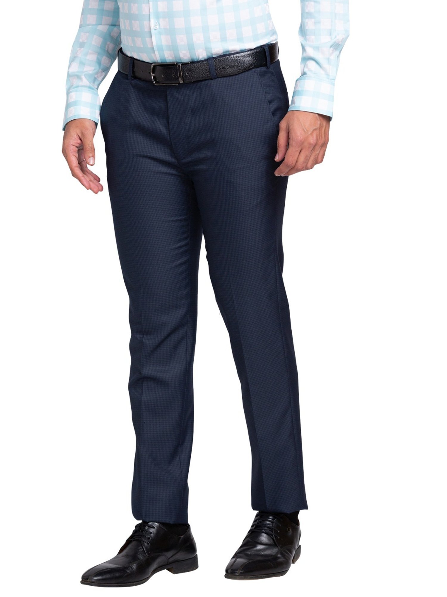 Park Avenue Blue Super Slim Fit Checks Trousers