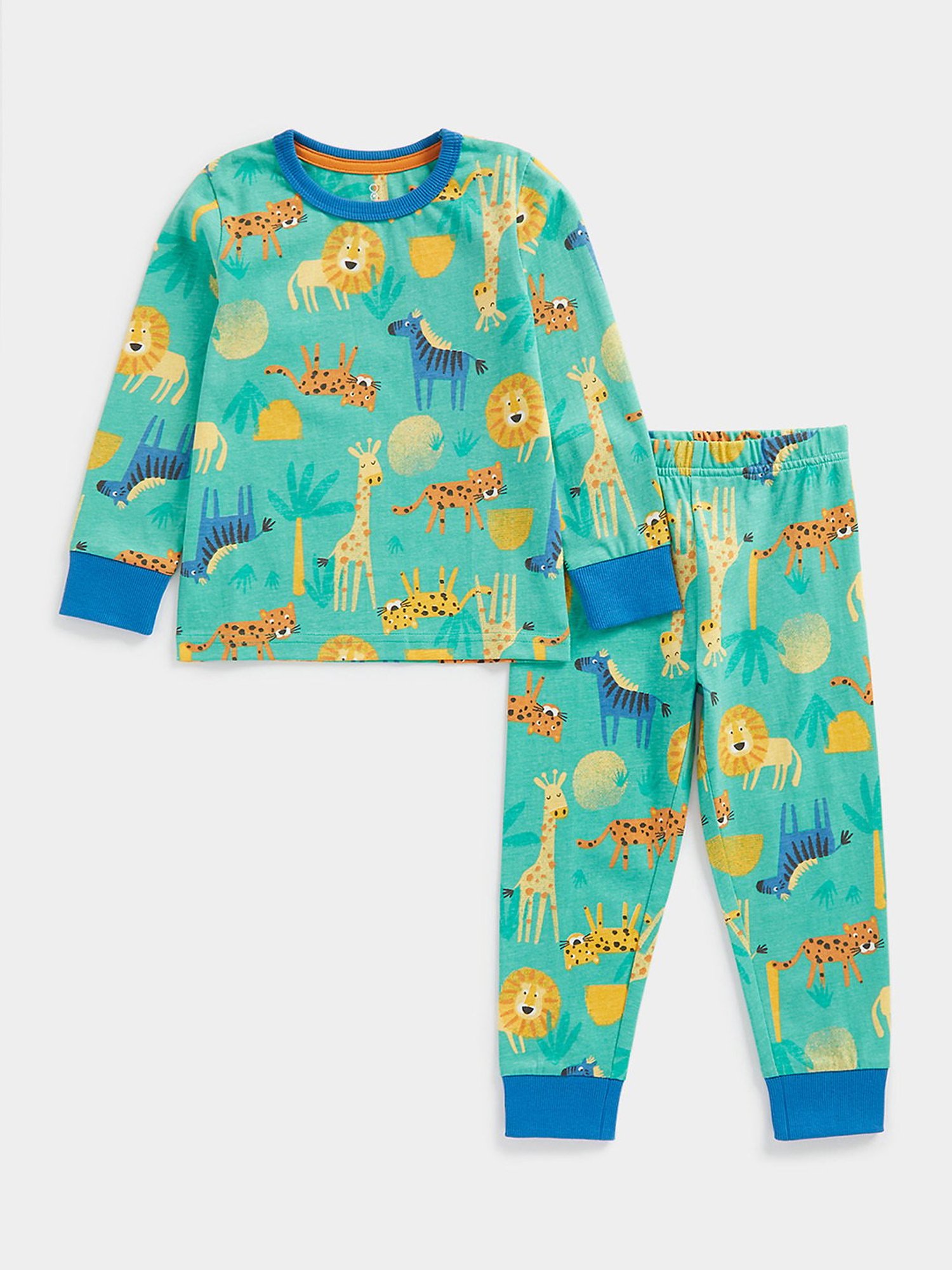 Mothercare Kids Sea Green Printed Full Sleeves T-Shirt with Pyjamas